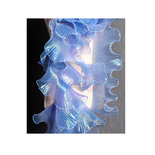 蓝海色幻彩渐变褶皱荷叶花边布料圣诞装饰裙摆辅料礼服装网纱面料