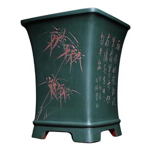 绿泥粉浆收腰四方形精品紫砂兰花盆春兰慧兰寒兰盆景盆栽中国风