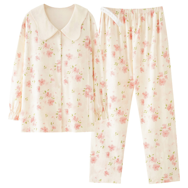 春秋纯棉月子服孕妇胸垫睡衣女