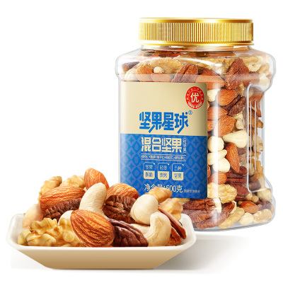 沃隆坚果星球纯坚果500g混合果仁罐装腰果扁桃仁每日坚果零食小吃