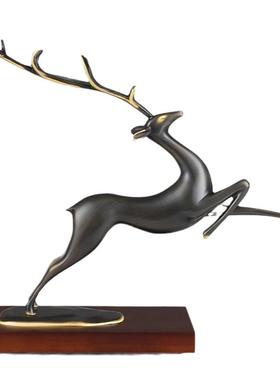 广森亿招财全铜鹿客厅一跃千里电视柜玄关装饰轻奢高档办公室摆件