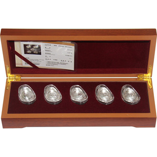 999足银银元宝银行保险客户祝寿送礼福禄寿喜财套装纯银礼品摆件