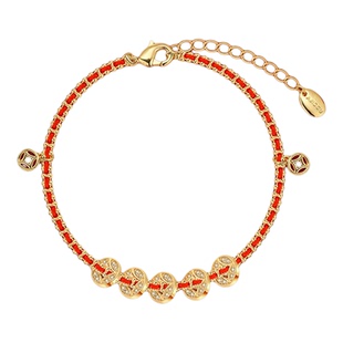 AJIDOU阿吉豆红绳手链女款五帝铜钱手串珠马年本命年新年情侣手绳