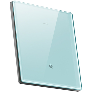 超薄镜面玻璃暗装墙壁家用86型冰蓝单开带一开五孔面板开关插座