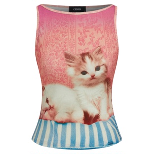 CIDER 套头工字形背心修身猫咪印花背心式上衣114505912