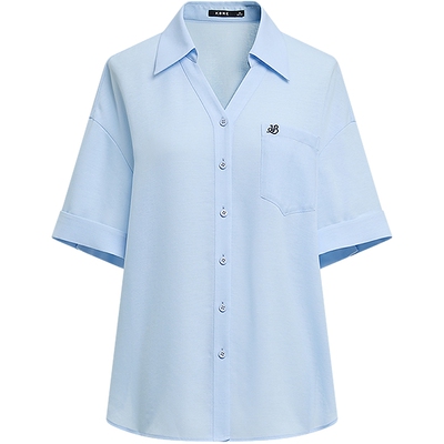 KBNE淡蓝色衬衫女领上衣欧若智性风2025夏季新款莱赛尔漂亮衬衣
