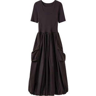 播倪妮同款短袖花苞蓬蓬裙女25春秋新款拼接连衣裙BDS1LD1254