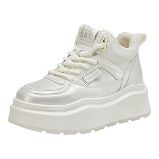 星期六时尚高帮厚底小白鞋女鞋子2025冬季新款加绒加厚保暖棉鞋