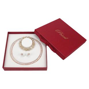 红色丝带珍珠三件套盒珠宝首饰收纳包装盒饰品吊坠柜台展示礼品盒