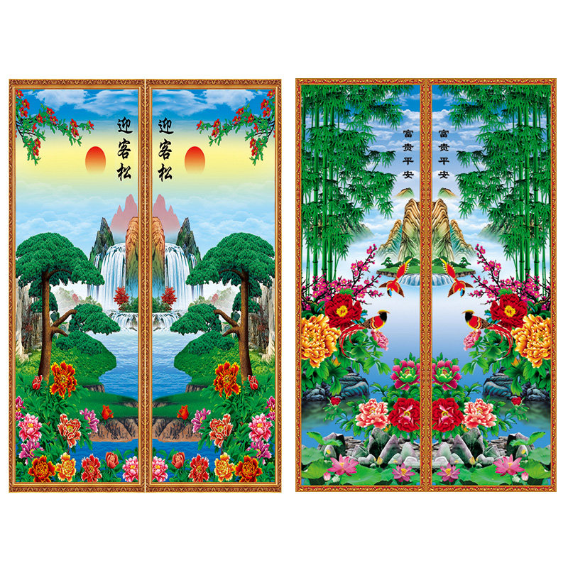 高温烧制背景墙瓷砖门对山水花鸟