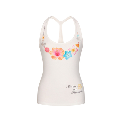 花朵珍珠挂脖吊带上衣