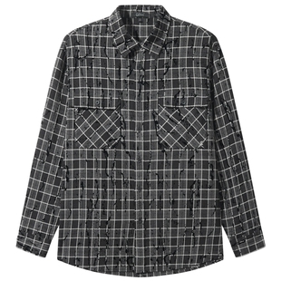 【植绒扎染】卡宾长袖格子衬衫男装2025秋季新款休闲翻领衬衣外套