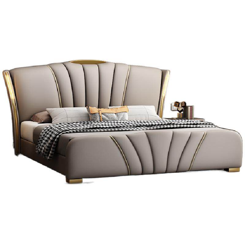 意式轻奢真皮床主卧1.8米双人床现代简约2米大床高端大气软包婚床