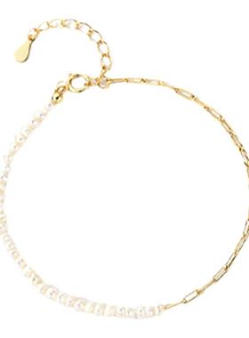 女925银淡水珍珠简约法式拼接