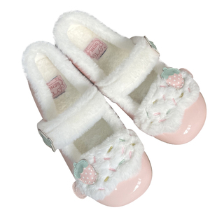 森拉 草莓蛋糕 毛毛鞋女冬外穿原创lo鞋毛绒保暖可爱平底lolita鞋