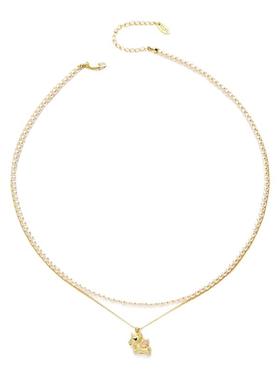 卡洛美萌宠独角兽项链女小米珠双层叠戴锁骨链小马吊坠本命年颈链