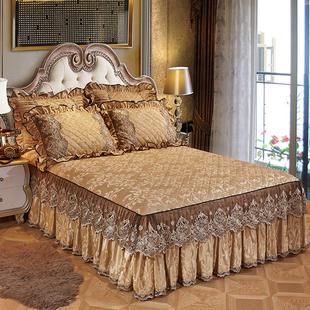 毛绒床单1.5 蕾丝夹棉床裙单件保暖床罩加厚裙式 1.8m床套 欧式 冬季
