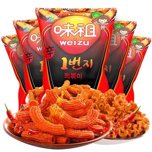 韩国进口零食品九日辣祖味祖红炒年糕条膨化开袋即食网红休闲小吃