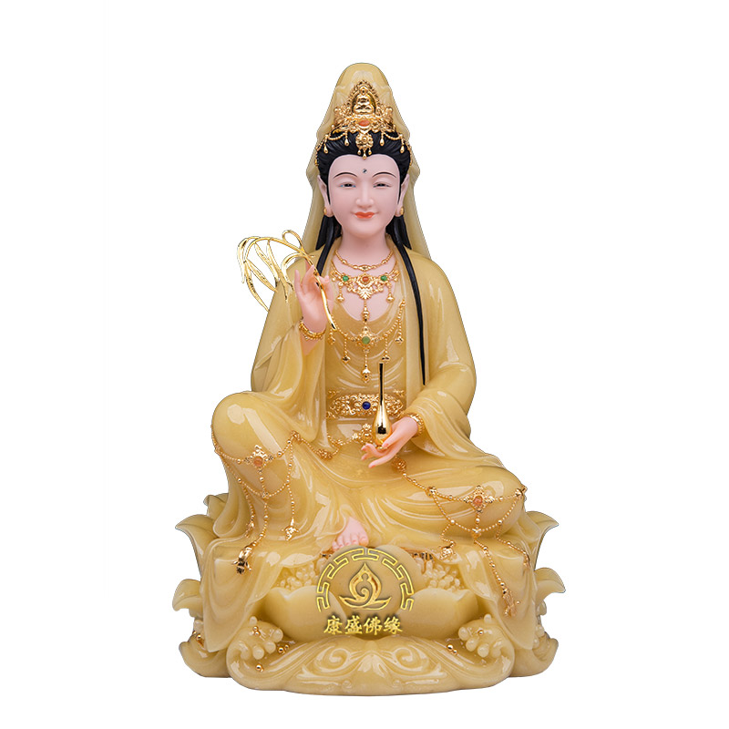 精致汉白玉观音菩萨供奉摆件