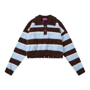 C'M 美拉德复古小众短款针织衫毛衣POLO领减龄氛围感上衣秋冬新款