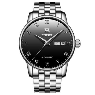 正品宾格商务男士机械表双日历