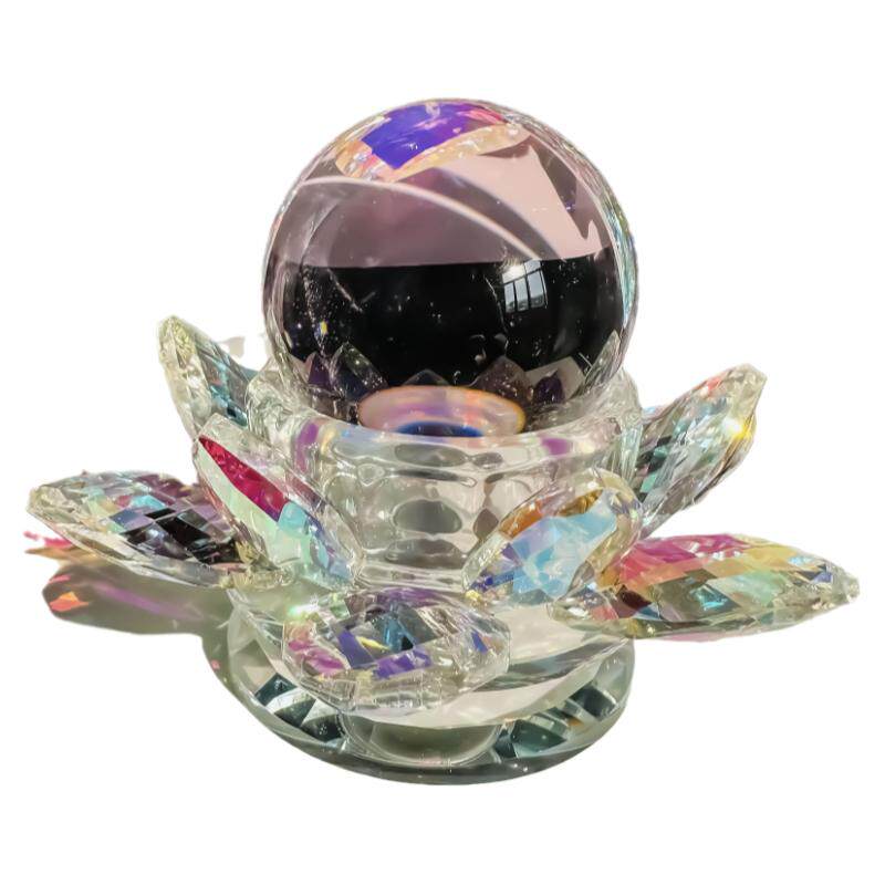 水晶炫彩旋转球莲花座