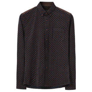 秋冬季男士复古波点灯芯绒长袖衬衫商务休闲全棉衬衣加绒男装上衣