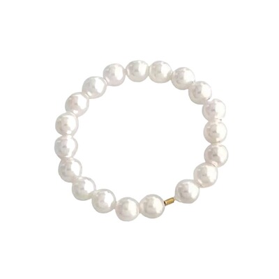 925纯银珍珠戒指施家叠戴素圈指环小众高级女轻奢串珠食指戒