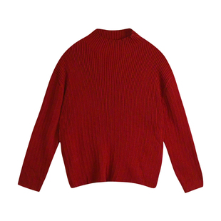 蔡爸爸童装新款秋冬装半高领毛衣 女大童红色针织打底衫1360+1367