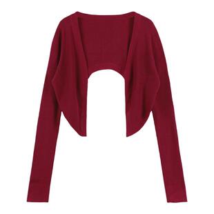 弥古红色针织衫开衫薄款v领新年红外套女春秋吊带裙外搭披肩罩衫