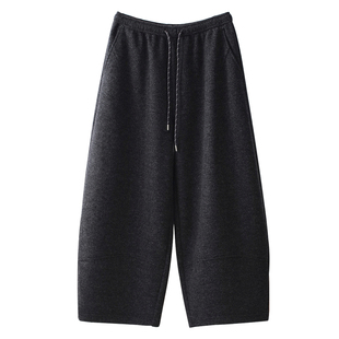 深圳南油重磅羊毛呢弯刀香蕉九分阔腿裤女秋冬保暖高腰休闲气球裤