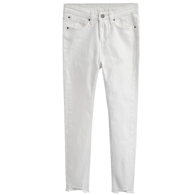 白色牛仔裤直筒九分高腰阔腿裤