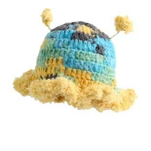 新款秋冬季可爱渐变色小蜜蜂儿童手工钩织盆帽子男女童撞色毛线帽