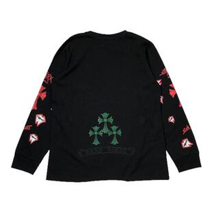 rockNroll摇滚党挚爱红唇十字架潮牌万针刺绣拼皮趣味搞怪长袖T恤