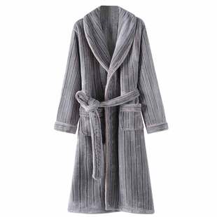 睡衣男士睡袍男款秋冬款冬季珊瑚绒加厚款加绒保暖法兰绒浴袍长款