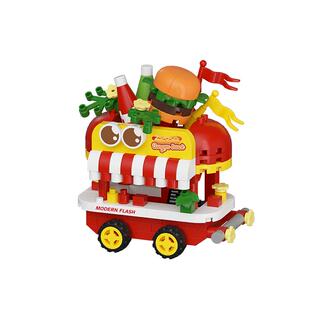 潮乐创城市街景美食小推餐车积木玩具益智拼装创意男女孩生日礼物