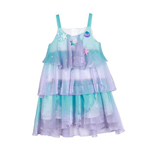 小O宝童装宝宝海边沙滩美人鱼公主裙夏2025新女童吊带度假连衣裙