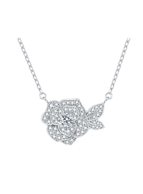 周六福花漾玫瑰项链女款S925银玫瑰花链坠送女友节日礼物