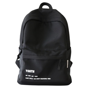 黑色简约大容量背包男双肩包书包女大学生初中生轻便旅游双肩背包