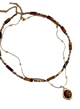 双层叠戴美拉德串珠虎眼石吊坠