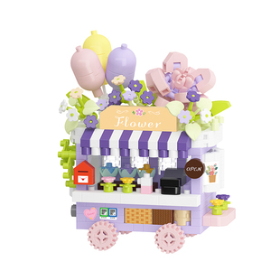 建筑装饰贩卖车积木可爱花车女孩子手工益智玩具儿童小礼物3d潮玩
