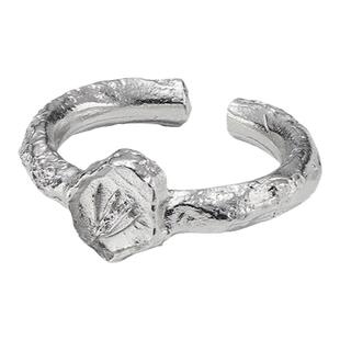 特卖款RoundFace 24SS 银色复古玉兰浮雕开口戒指设计师同款