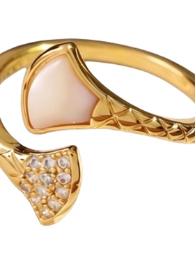 银杏叶轻奢微镶满钻贝母开口女戒