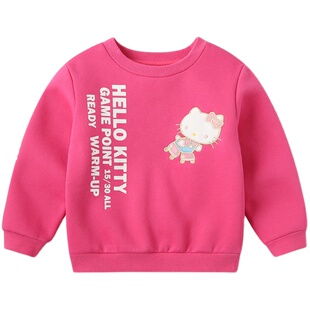 HelloKitty童装宝宝卡通卫衣春秋冬新款女童圆领加绒加厚刺绣上衣
