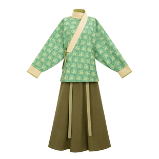 花朝记｜绿釉｜晋制汉服元素曲领袄交窬裙绿色印花显瘦秋冬日常风