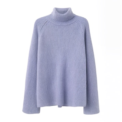 羊范长袖拼接高领慵懒风羊毛衫