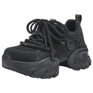 热风厚底老爹鞋女款2026年春季新款百搭增高运动休闲鞋黑色女鞋子