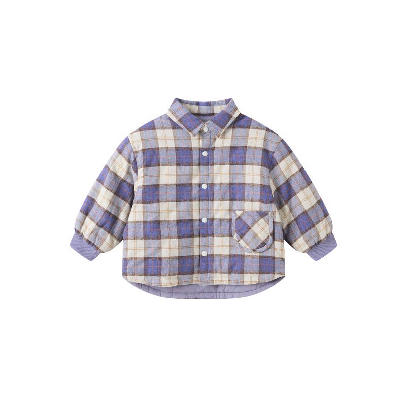 【新品】papa爬爬冬季儿童棉服男童女童衬衫领夹棉外套保暖上衣