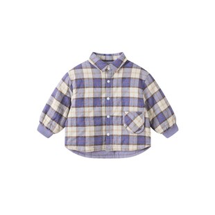 【新品】papa爬爬冬季儿童棉服男童女童衬衫领夹棉外套保暖上衣