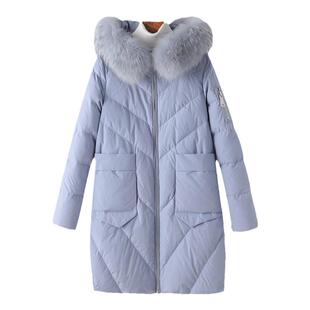 【断码】M2女装白鸭绒加厚狐狸毛领宽松大码外套中长款羽绒服
